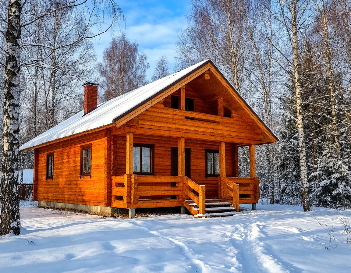 Дом из бруса. Изображение создано с помощью ИИ. Дом из бруса. Изображение создано с помощью ИИ.
