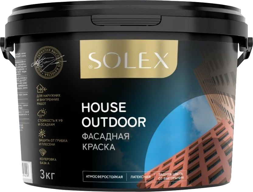Краска фасадная SOLEX HOUSE OUTDOOR, латексная, 14 кг