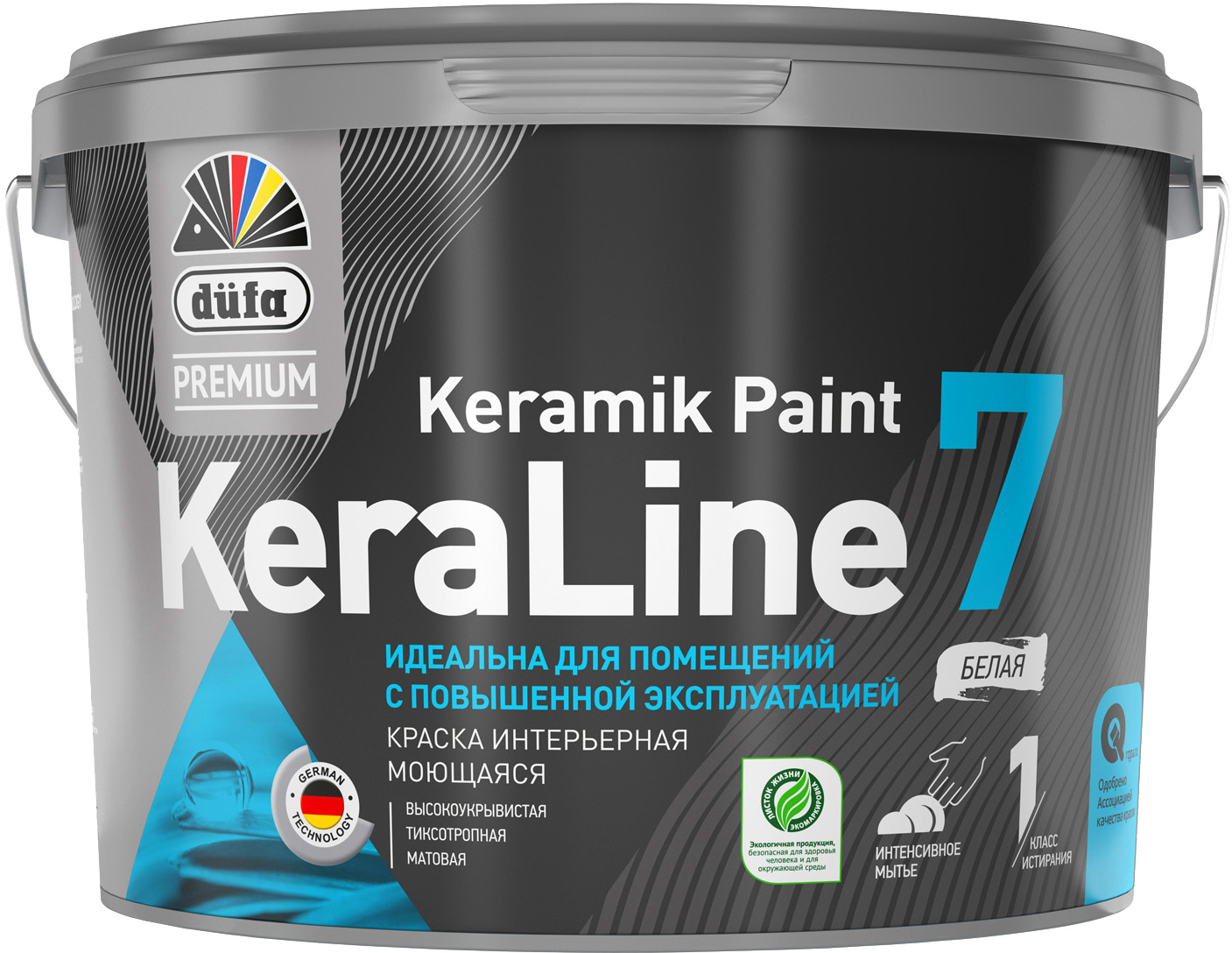 Краска моющаяся Dufa Premium KeraLine Keramik Paint 7 для стен и потолков, матовая, белая, база 1, 9 л Краска моющаяся Dufa Premium KeraLine Keramik Paint 7 для стен и потолков, матовая, белая, база 1, 9 л