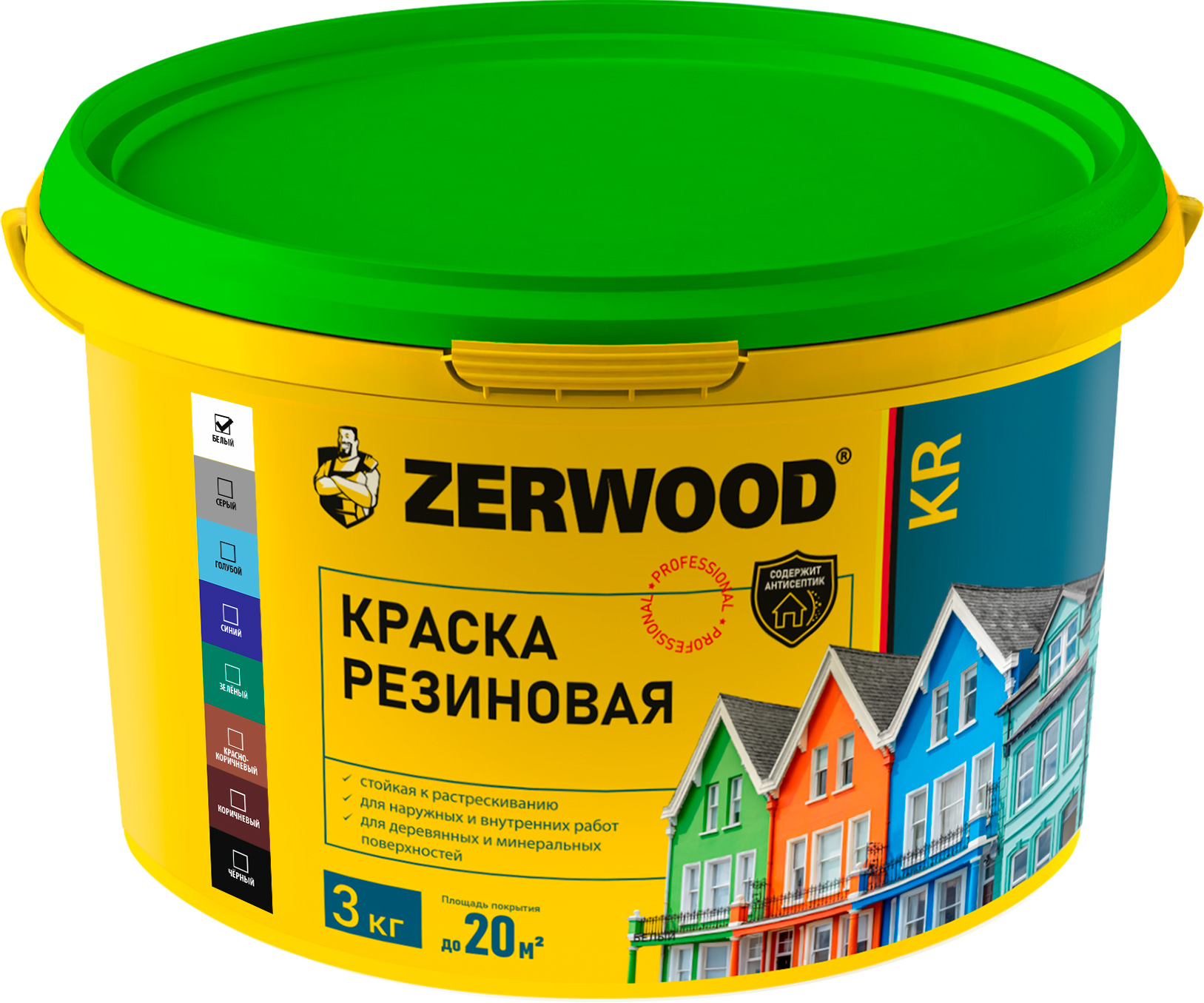 Краска резиновая KR серая 3 кг, ZERWOOD