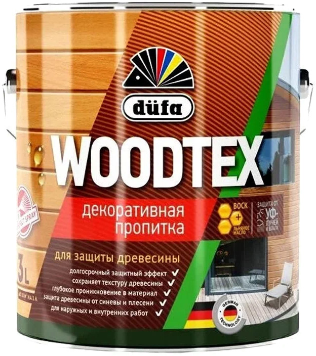 Пропитка декоративная для защиты древесины Dufa Woodtex, алкидная, белая, 3 л