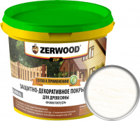 Защитно-декоративное покрытие ZERWOOD ZDP аквалазурь, белая, 0.9 кг